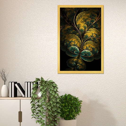 Golden Leaf Elegance Black & Green Canvas wall Painting
