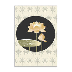 Lotus Flower Canvas Wall Painting Minimalist Botanical Canvas Painting with Palm Background, Modern Floral Artwork for Wall Decoration Elegant Modern Art Stretched Wall Paintings