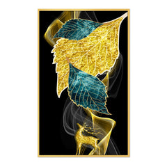 DEKORSTATION Modern Abstract Golden and green leaf Canvas Wall Painting | Modern Wall Decor For Living Room | Bedroom | Office | Drawing room