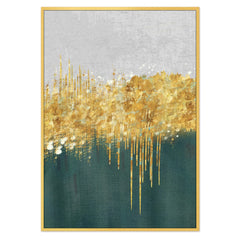 DEKORSTATION Abstract Gold Skyline Canvas Painting with Drip Effect | Modern Wall Art for Living Room Bedroom Office | Luxury Home Decor India
