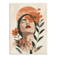 Woman with Boho Floral Canvas Wall Painting Modern Art Minimalist Canvas Painting