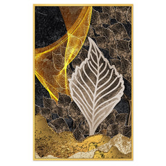 DEKORSTATION Abstract Golden Leaf Canvas Wall Painting | Modern Botanical Wall Art For Living Room | Bedroom | Office | Drawing room