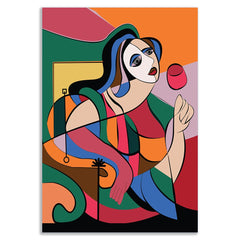 Woman with Wine Bold Abstract Modern Canvas Wall Painting in Picasso Inspired Style for Wall Decoration Elegant Modern Art Stretched Wall Paintings