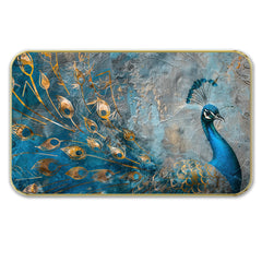 DEKORSTATION Premium Peacock Modern Art Wall Decor with Sparkle Lamination - Golden Slim Frame Abstract Painting for Living Room, Bedroom & Office - Finished Surface Wall Hanging, 11 x 14 Inch