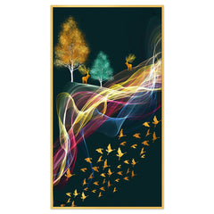DEKORSTATION Luxury Abstract Deer & Golden Birds Canvas Wall Painting | Modern Nature Landscape Wall Art Decor For Living Room | Bedroom | Office | Drawing room