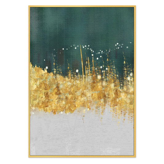 DEKORSTATION Abstract Green & Gold Cityscape Canvas Painting | Modern Skyline Wall Art for Living Room Bedroom Office | Luxury Home Decor India