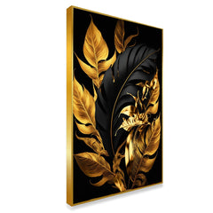 Black And Gold Tropical Leaves Canvas Wall Painting