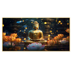 DEKORSTATION Vastu Golden Buddha Canvas Wall Painting for Peace, Positivity & Prosperity | Spiritual Wall Art For Living Room | Bedroom | Office | Drawing room