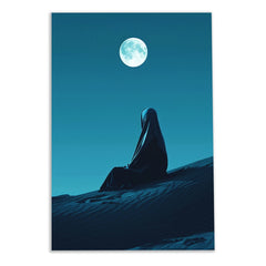 Canvas Painting Lady sitting on desert Silent Night Veiled Figure Lady Under the Full Moon Desert for Wall Decoration Elegant Stretched Wall Paintings