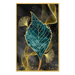 DEKORSTATION Abstract Teal & Gold Leaf Canvas Painting | Luxury Wall Art for Living Room Bedroom Office | Modern Home Decor