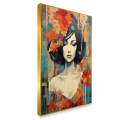 Abstract Art Of Young Woman With Flowers Canvas Wall Painting