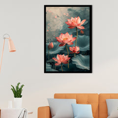 Elegant Lotus Blossom Canvas Wall Painting Tranquil Botanical Wall Art