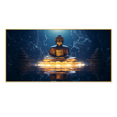 DEKORSTATION Vastu Golden Buddha Canvas Wall Painting | Spiritual Meditation buddha setting on lotus Wall Art for Peace & Positive Energy Canvas Painting For Living Room | Bedroom | Office | Drawing room