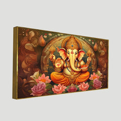 Divine Lord ganesh with lotus Canvas Wall Painting |Size:12x24 Inch