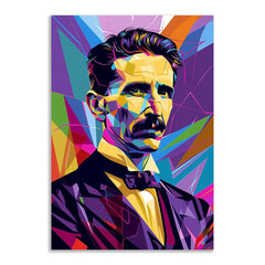 Nikola Tesla Canvas Painting Vibrant Abstract Portrait Canvas Painting of a Genius Inventor For Wall Decoration Elegant Beautifull Colourful Art Stretched Wall Paintings