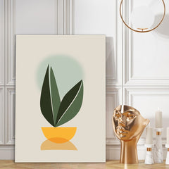 Modern Minimalist Plant Canvas Wall Art Abstract Green Leaves in Yellow Pot for Home and Office Décor for Wall Decoration Elegant Modern Art Stretched Wall Paintings