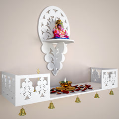 Beautiful Wall Hanging Wooden Temple/ Pooja Mandir Design with Shelf, White Color (DS006)