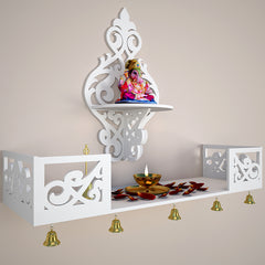 Beautiful Wall Hanging Wooden Temple/ Pooja Mandir Design with Shelf, White Color (DS002)