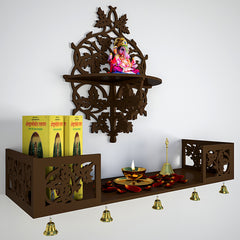 Beautiful Wall Hanging Wooden Temple/ Pooja Mandir Design With Shelf, Brown Color (DS007)