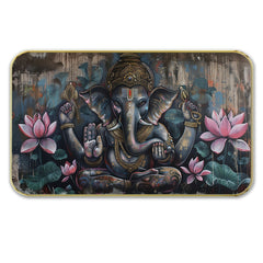 DEKORSTATION Premium Lord Ganesha with Pink Lotus Wall Art with Sparkle Lamination - Golden Slim Frame Ganpati Painting with Modern Textured Background - Finished Surface Spiritual Wall Decor, 11 x 14 Inch