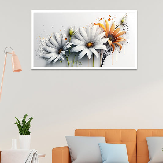 legant White and Orange Daisy Canvas Art for Modern Décor