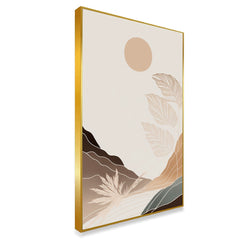 Canvas painting Earthy Radiance Sun & Plant in Brown and Beige painting