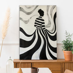 Monochrome Muse Elegant Silhouette Canvas in Flowing Black and White Canvas Painting for Wall Decoration Elegant Little Girl Moder Art Stretched Wall Paintings