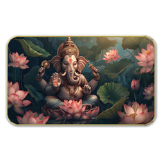 DEKORSTATION Premium Lord Ganesha Modern Art Wall Decor with Sparkle Lamination - Golden Slim Frame Ganpati Painting for Living Room & Entrance - Finished Surface Spiritual Wall Hanging, 11 x 14 Inch