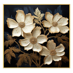 DEKORSTATION Luxury Golden Floral Canvas Wall Painting | Elegant Black Background Flower Wall Art Decor For Living Room | Bedroom | Office | Drawing room