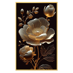 DEKORSTATION Elegant Golden Floral Canvas Painting | Luxury White & Gold Flower Wall Art For Living Room | Bedroom | Office | Drawing room
