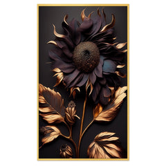 DEKORSTATION Luxury Dark Floral Canvas Wall Painting | Golden Sunflower Abstract Wall Art For Living Room | Bedroom | Office | Drawing room