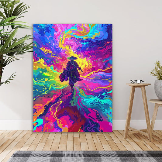 Dekorstatiom Canvas Painting Multi colour Cosmic Wanderer Psychedelic Samurai fighter with Sword Canvas Painting for Wall Decoration Elegant Little Girl Moder Art Stretched Wall Paintings