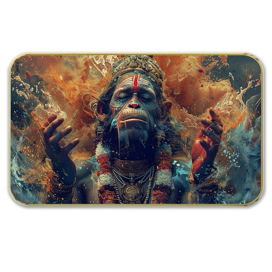 DEKORSTATION Premium Lord Hanuman JI Modern Wall Art with Sparkle Lamination Painting - Golden Slim Frame Bajrangbali Painting for Living Room & Pooja Room - Finished Surface Devotional Decor, 11 x 14 Inch