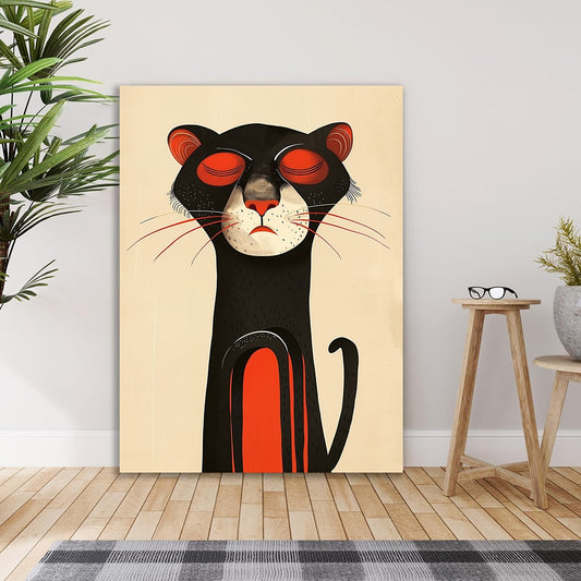 Meditating Black Cat Canvas Wall Painting Kids Decor Modern Minimalist Animal Canvas Painting Cat Lovers for Wall Decoration Elegant Kids Art Stretched Wall Paintings