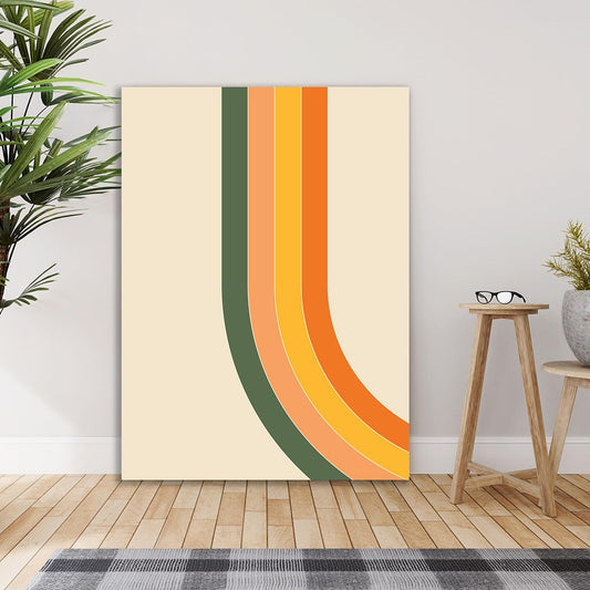 Retro Rainbow Curve Mid Century Modern Abstract Canvas Wall Painting for Wall Decoration Elegant Modern Art Stretched Wall Paintings