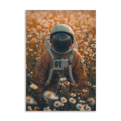 Canvas painting Cosmic Wanderer Astronaut in a Field of Folwer Daisies Dreamscape for Wall Decoration Elegant Astronaut with flower Stretched Wall Paintings