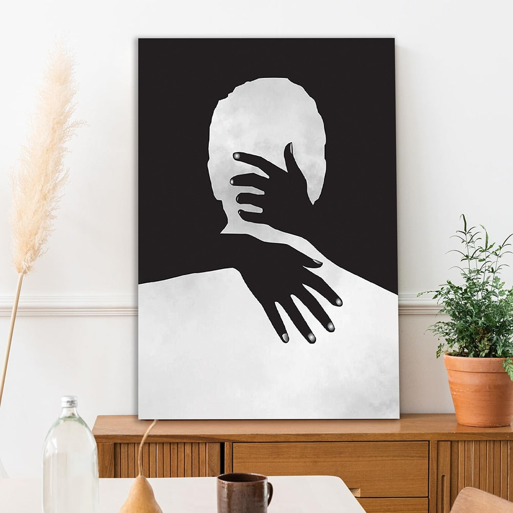 Abstract Love & Connection Canvas Painting Bold Monochrome Silhouette Artwork for Wall Decoration Elegant Modern Art Stretched Wall Paintings