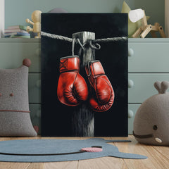 Final Round Bold Red Boxing Gloves Canvas wall Painting for Gym Wall Decoration Elegant boxing Stretched Wall Paintings