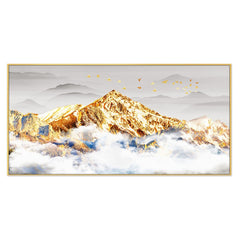 DEKORSTATION Luxury Golden Mountain Landscape Canvas Wall Painting | Modern Abstract Nature Wall Art Decor For Living Room | Bedroom | Office | Drawing room