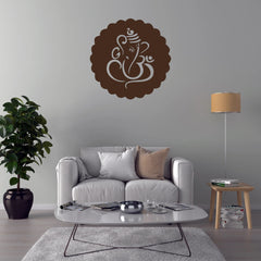 Laser Cut Lord Ganesha Brown Wooden Wall Decorative LED Backlit for Home and Office Décor