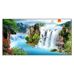 Big Panoramic Sunset Waterfall River Scenery Floating Framed Canvas Wall Painting for Living Room Bedroom drawing room Hall Office Decoration (24 x 48 Inches)