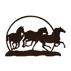 Three Running Horses Laser Cut Wooden Brown Decorative LED Backlit for Home and Office Décor