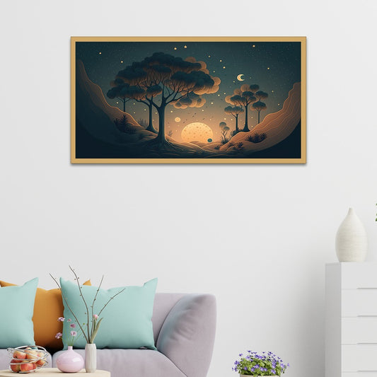 Starry Night Sky Flat Design Earthy Colors Harmony And Balance Canvas Wall Painting