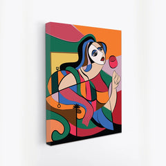 Woman with Wine Bold Abstract Modern Canvas Wall Painting in Picasso Inspired Style for Wall Decoration Elegant Modern Art Stretched Wall Paintings