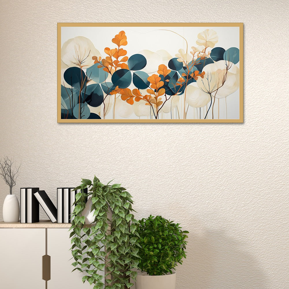 Whispers of Autumn Long Trees canvas painting Elegant Botanical Canvas with Warm Earthy Tones