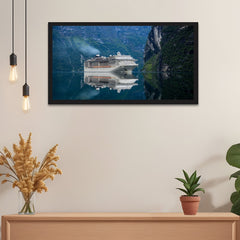 Beautiful Cruise Ship In Sea With Mountains Canvas Painting
