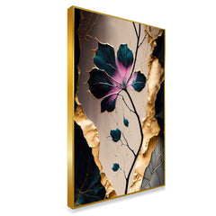 DEKORSTATION Luxury Abstract Floral Canvas Wall Painting | Modern Pink Blue Flower with Gold Leaf Wall Art Decor For Living Room | Bedroom | Office | Drawing room