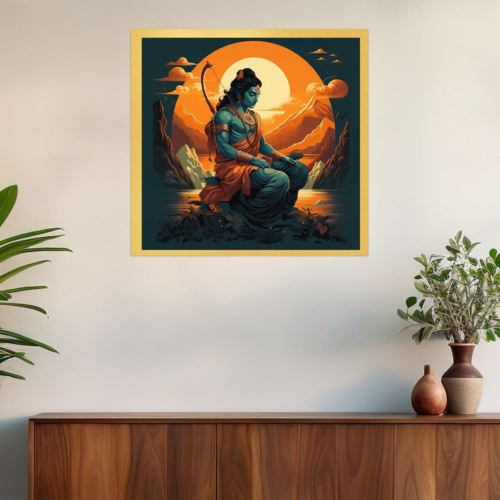 Lord Shri Ram Ji with Sun set Canvas Wall Painting