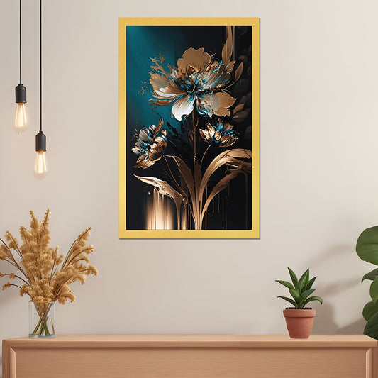DEKORSTATION Luxury Blue Black & Gold Floral Canvas Wall Painting abstract wall art For Living Room | Bedroom | Office | Drawing room