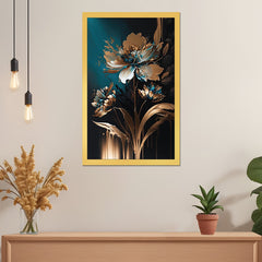 DEKORSTATION Luxury Blue Black & Gold Floral Canvas Wall Painting abstract wall art For Living Room | Bedroom | Office | Drawing room
